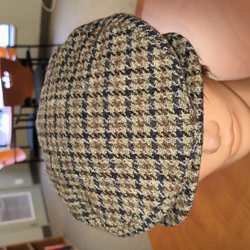 Harris Tweed Overcheck Herringbone Newspaperboy Flat Hat L